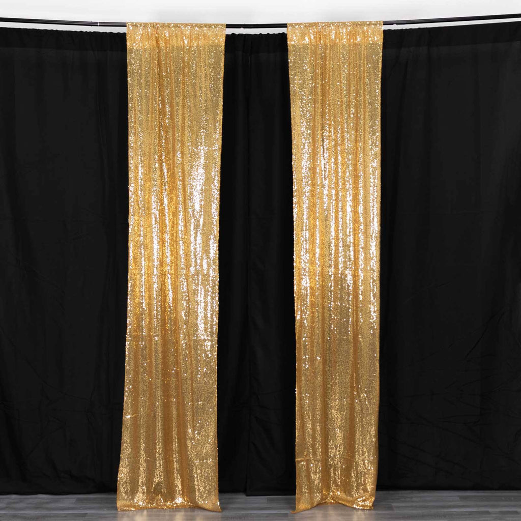 2 Pack Gold Sequin Event Curtain Drapes with Rod Pockets, Seamless Backdrop Event Panels - 8ftx2ft - Bell Racket Store