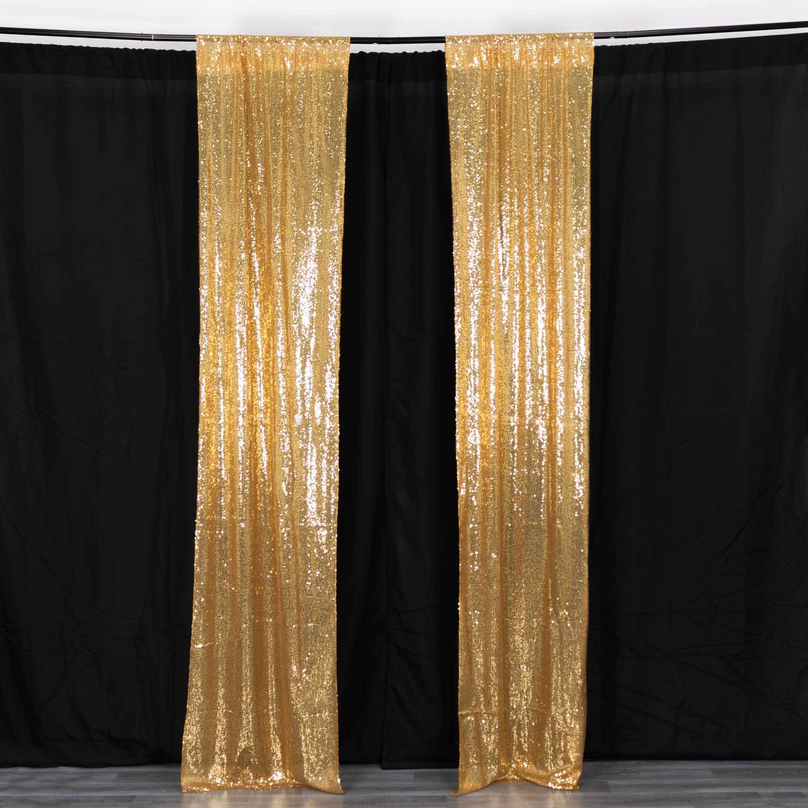 2 Pack Gold Sequin Event Curtain Drapes with Rod Pockets, Seamless Backdrop Event Panels - 8ftx2ft - Bell Racket Store