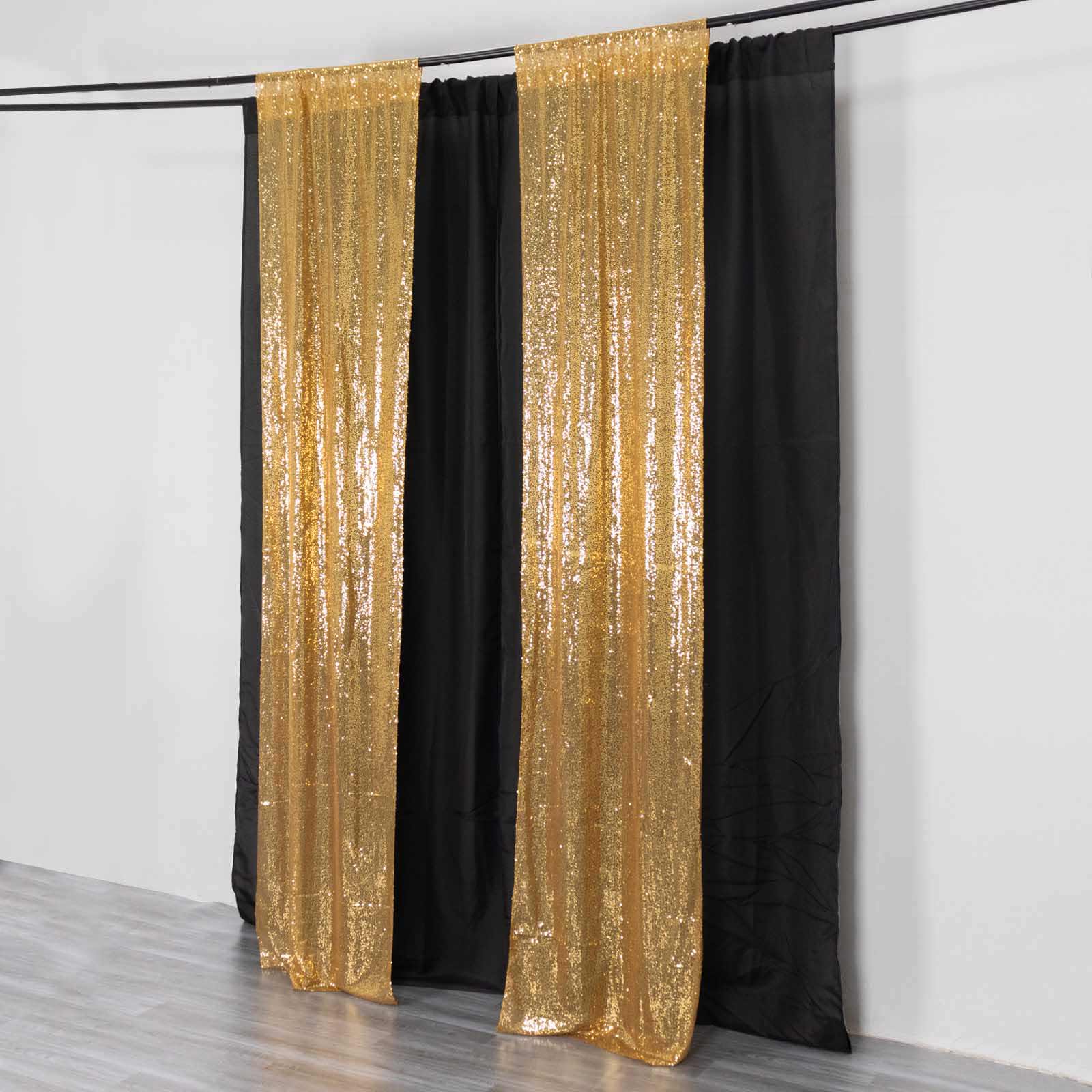 2 Pack Gold Sequin Event Curtain Drapes with Rod Pockets, Seamless Backdrop Event Panels - 8ftx2ft - Bell Racket Store