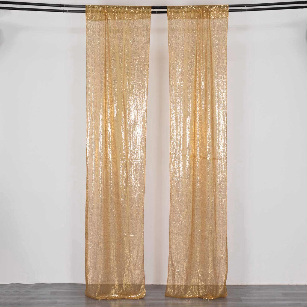 2 Pack Gold Sequin Event Curtain Drapes with Rod Pockets, Seamless Backdrop Event Panels - 8ftx2ft - Bell Racket Store