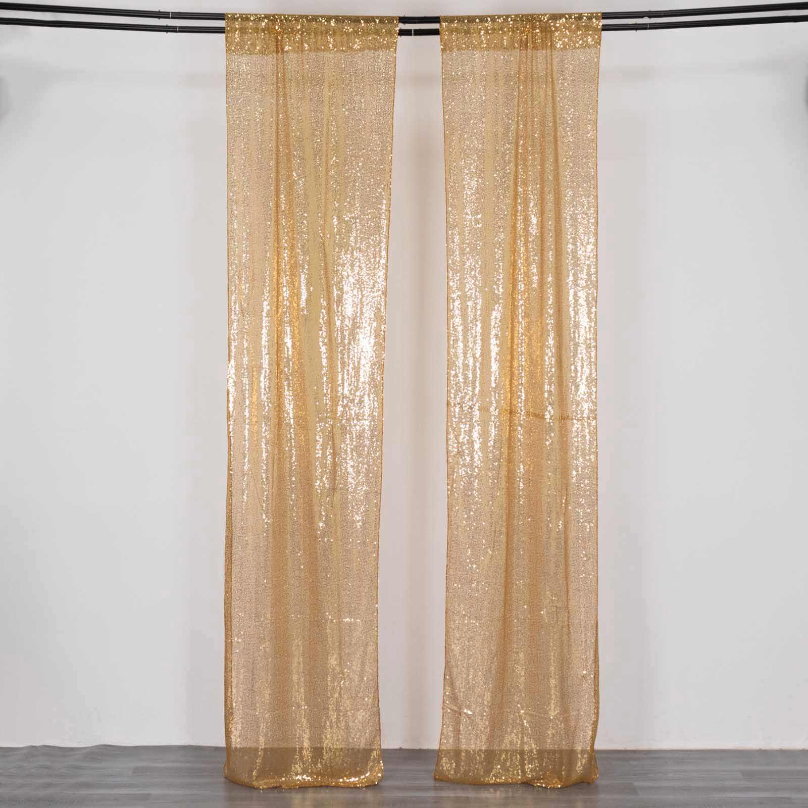 2 Pack Gold Sequin Event Curtain Drapes with Rod Pockets, Seamless Backdrop Event Panels - 8ftx2ft - Bell Racket Store