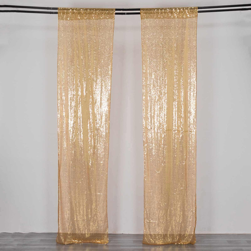2 Pack Gold Sequin Event Curtain Drapes with Rod Pockets, Seamless Backdrop Event Panels - 8ftx2ft - Bell Racket Store
