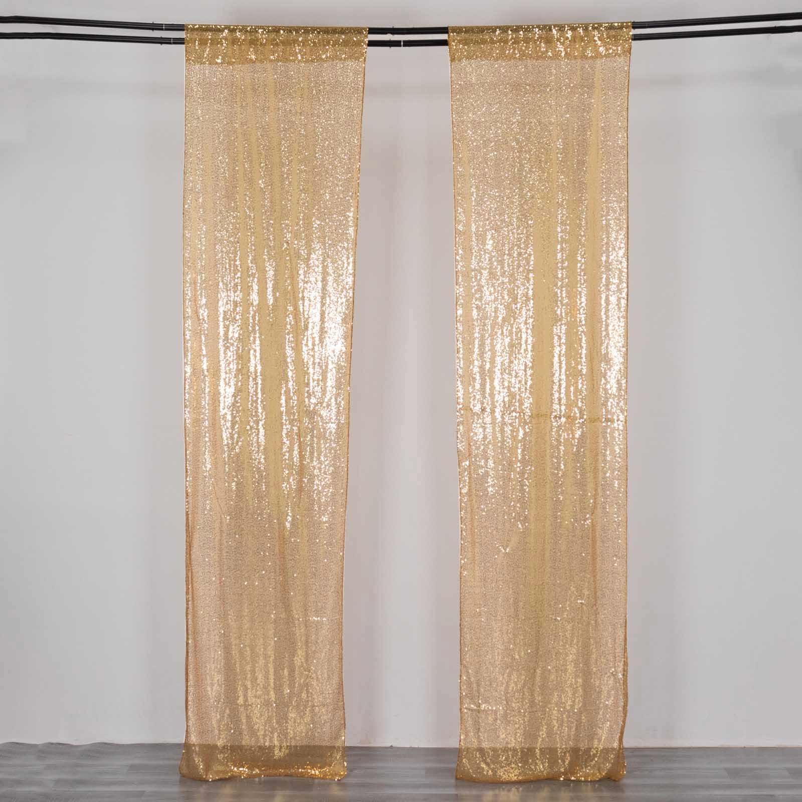 2 Pack Gold Sequin Event Curtain Drapes with Rod Pockets, Seamless Backdrop Event Panels - 8ftx2ft - Bell Racket Store