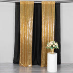2 Pack Gold Sequin Event Curtain Drapes with Rod Pockets, Seamless Backdrop Event Panels - 8ftx2ft - Bell Racket Store
