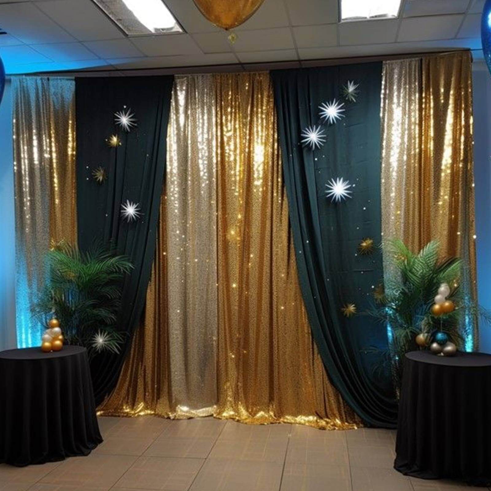 2 Pack Gold Sequin Event Curtain Drapes with Rod Pockets, Seamless Backdrop Event Panels - 8ftx2ft - Bell Racket Store