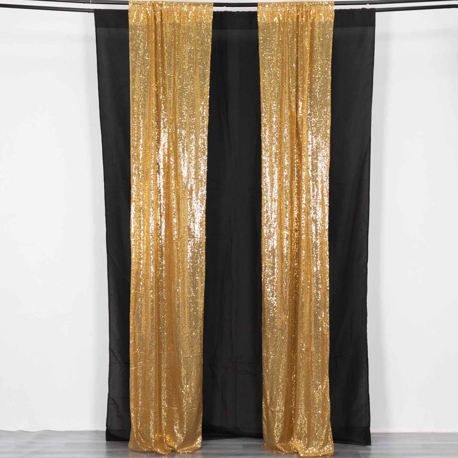 2 Pack Gold Sequin Event Curtain Drapes with Rod Pockets, Seamless Backdrop Event Panels - 8ftx2ft - Bell Racket Store