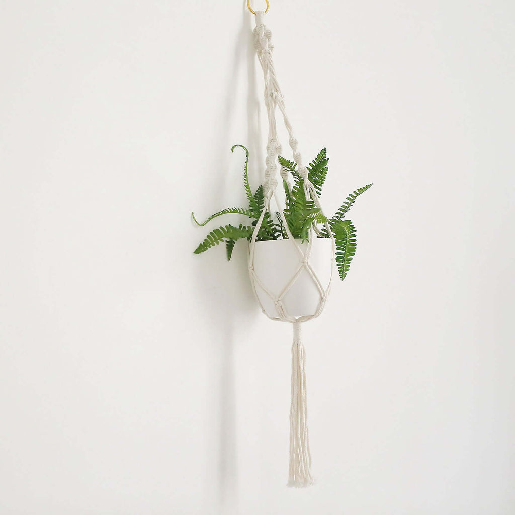 2 - Pack Hanging Planter Baskets with Tassels Ivory Boho Design - Cotton Rope Indoor Decorative Flower Holders - Bell Racket Store