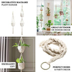 2 - Pack Hanging Planter Baskets with Tassels Ivory Boho Design - Cotton Rope Indoor Decorative Flower Holders - Bell Racket Store