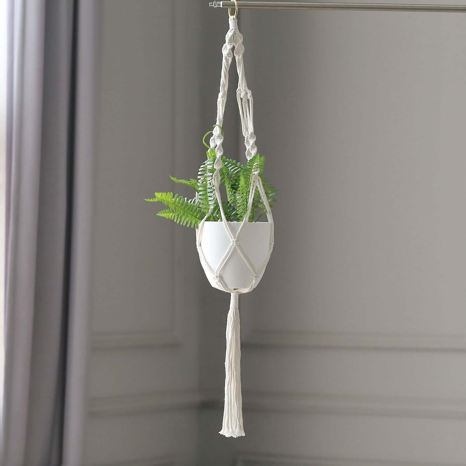 2 - Pack Hanging Planter Baskets with Tassels Ivory Boho Design - Cotton Rope Indoor Decorative Flower Holders - Bell Racket Store