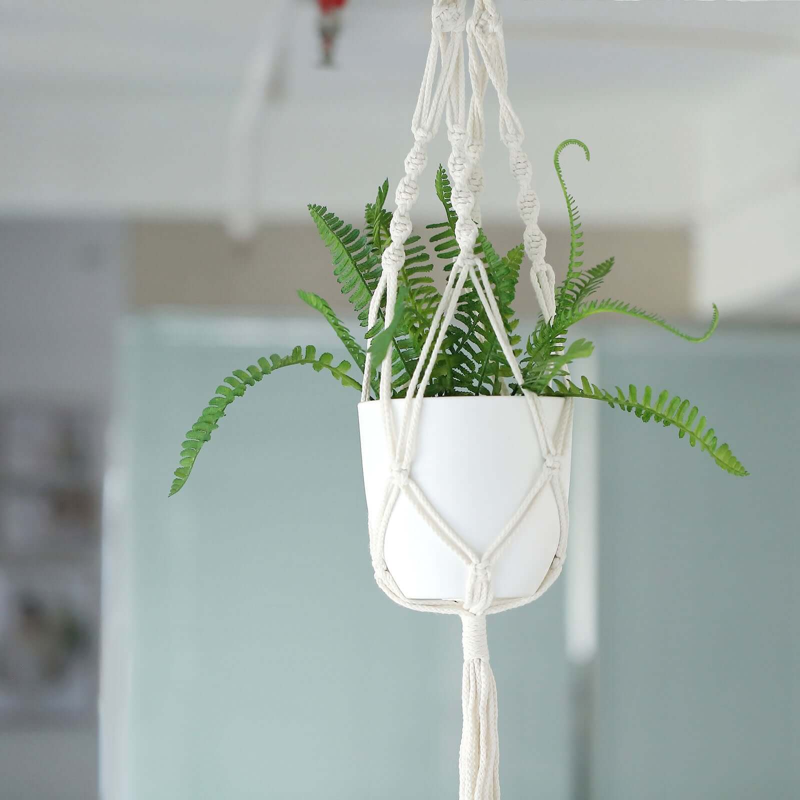 2 - Pack Hanging Planter Baskets with Tassels Ivory Boho Design - Cotton Rope Indoor Decorative Flower Holders - Bell Racket Store