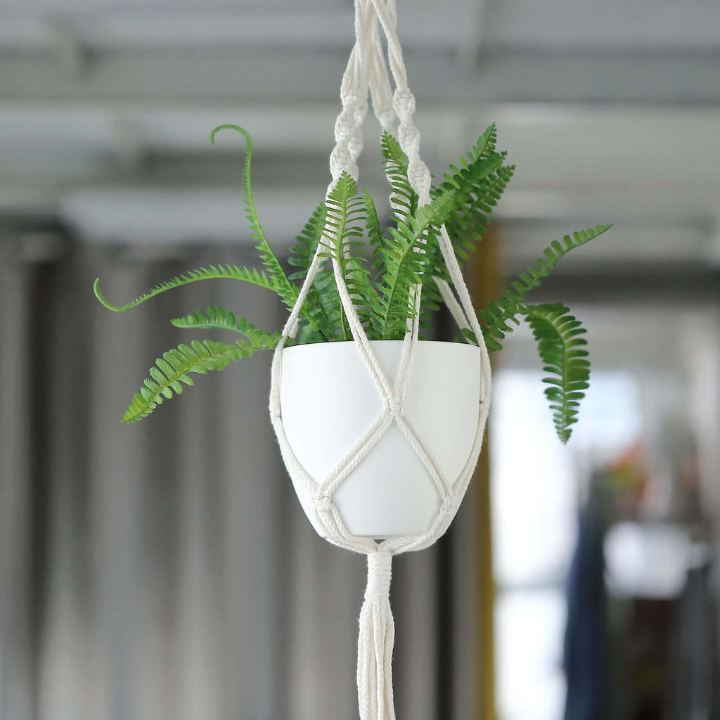2 - Pack Hanging Planter Baskets with Tassels Ivory Boho Design - Cotton Rope Indoor Decorative Flower Holders - Bell Racket Store