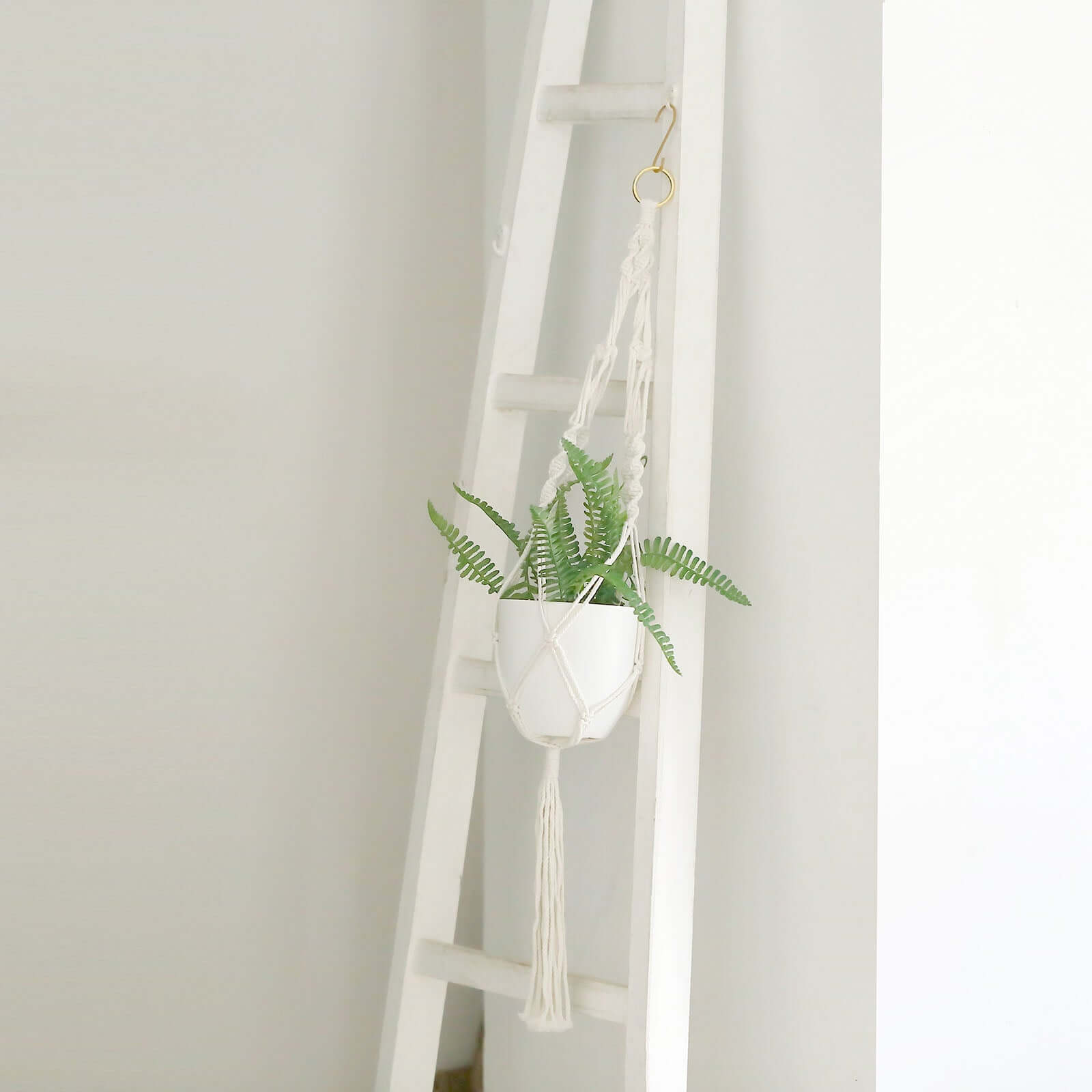2 - Pack Hanging Planter Baskets with Tassels Ivory Boho Design - Cotton Rope Indoor Decorative Flower Holders - Bell Racket Store