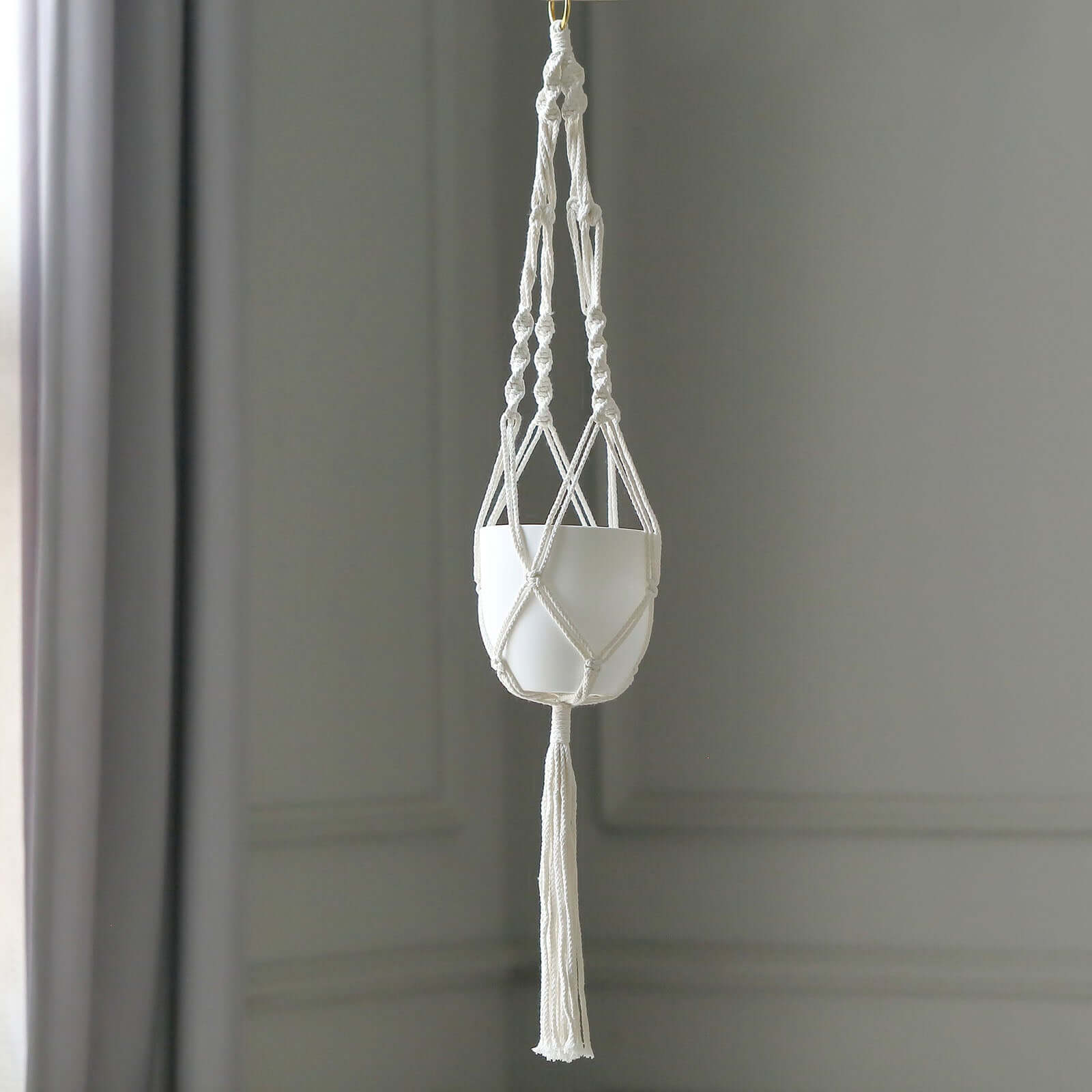 2 - Pack Hanging Planter Baskets with Tassels Ivory Boho Design - Cotton Rope Indoor Decorative Flower Holders - Bell Racket Store