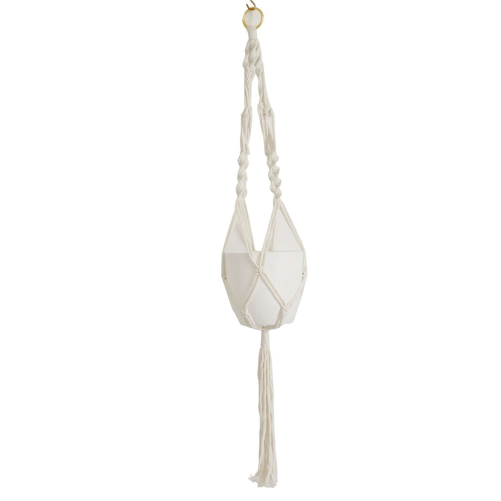 2 - Pack Hanging Planter Baskets with Tassels Ivory Boho Design - Cotton Rope Indoor Decorative Flower Holders - Bell Racket Store