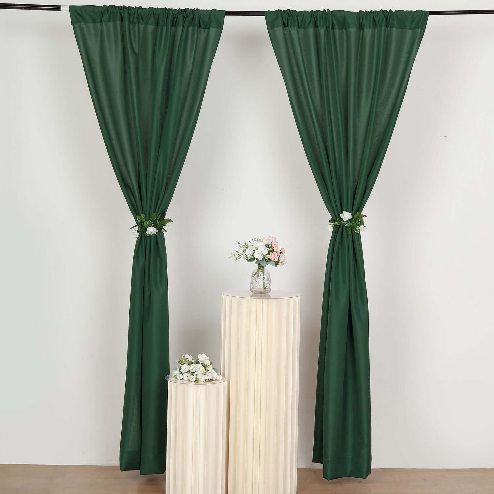 2 Pack Hunter Emerald Green Polyester Event Curtain Drapes, 10ftx8ft Backdrop Event Panels With Rod Pockets 130 GSM - Bell Racket Store