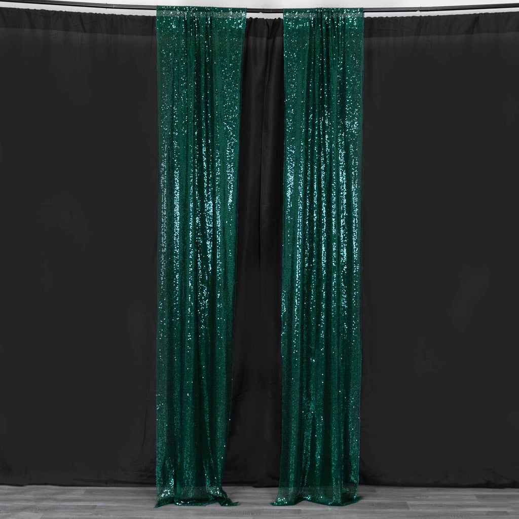 2 Pack Hunter Emerald Green Sequin Event Curtain Drapes with Rod Pockets, Seamless Backdrop Event Panels - 8ftx2ft - Bell Racket Store
