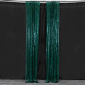 2 Pack Hunter Emerald Green Sequin Event Curtain Drapes with Rod Pockets, Seamless Backdrop Event Panels - 8ftx2ft - Bell Racket Store