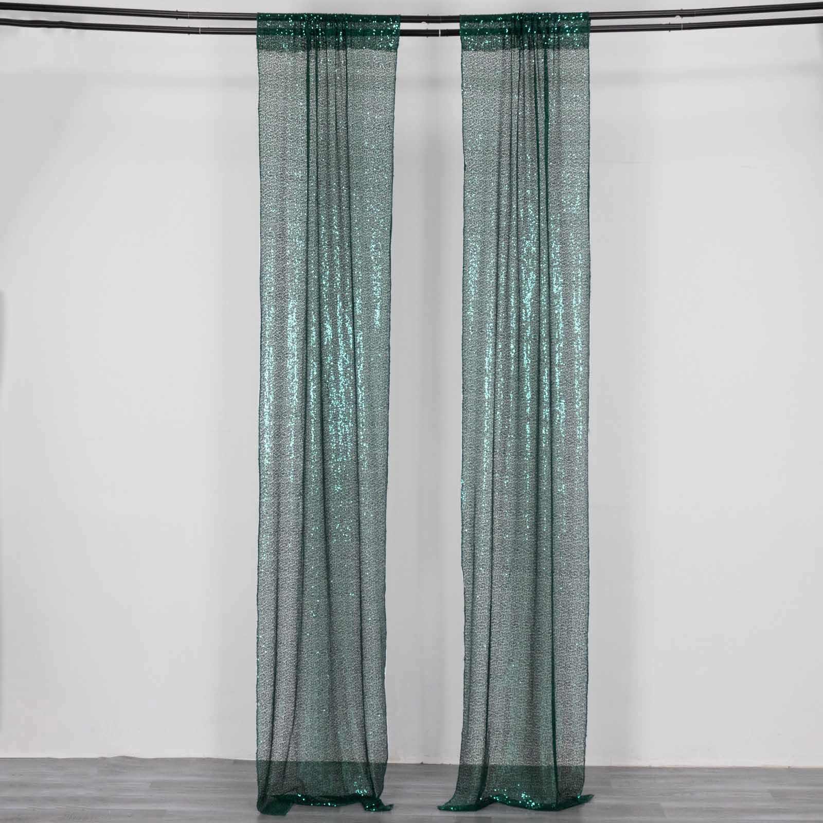 2 Pack Hunter Emerald Green Sequin Event Curtain Drapes with Rod Pockets, Seamless Backdrop Event Panels - 8ftx2ft - Bell Racket Store