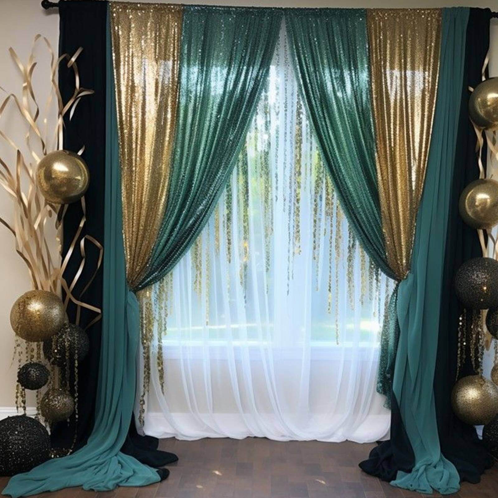 2 Pack Hunter Emerald Green Sequin Event Curtain Drapes with Rod Pockets, Seamless Backdrop Event Panels - 8ftx2ft - Bell Racket Store