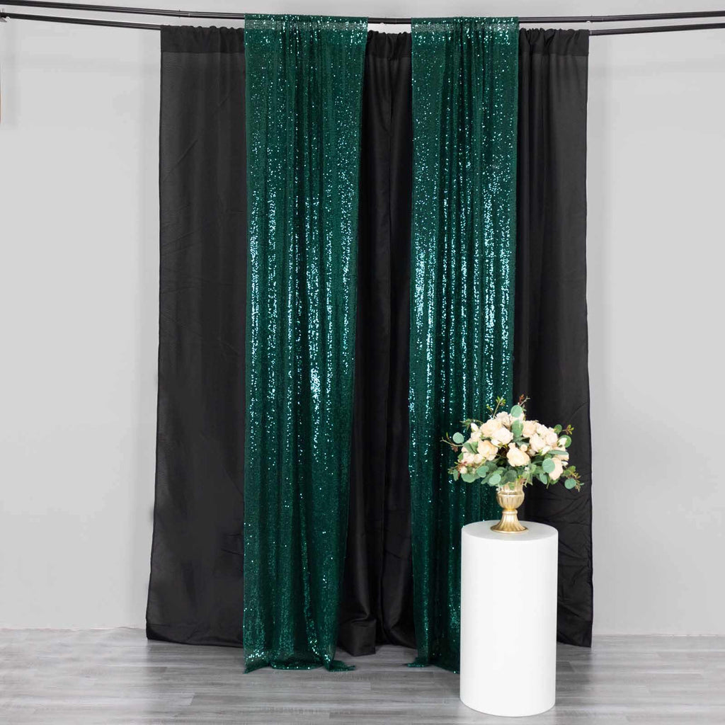 2 Pack Hunter Emerald Green Sequin Event Curtain Drapes with Rod Pockets, Seamless Backdrop Event Panels - 8ftx2ft - Bell Racket Store