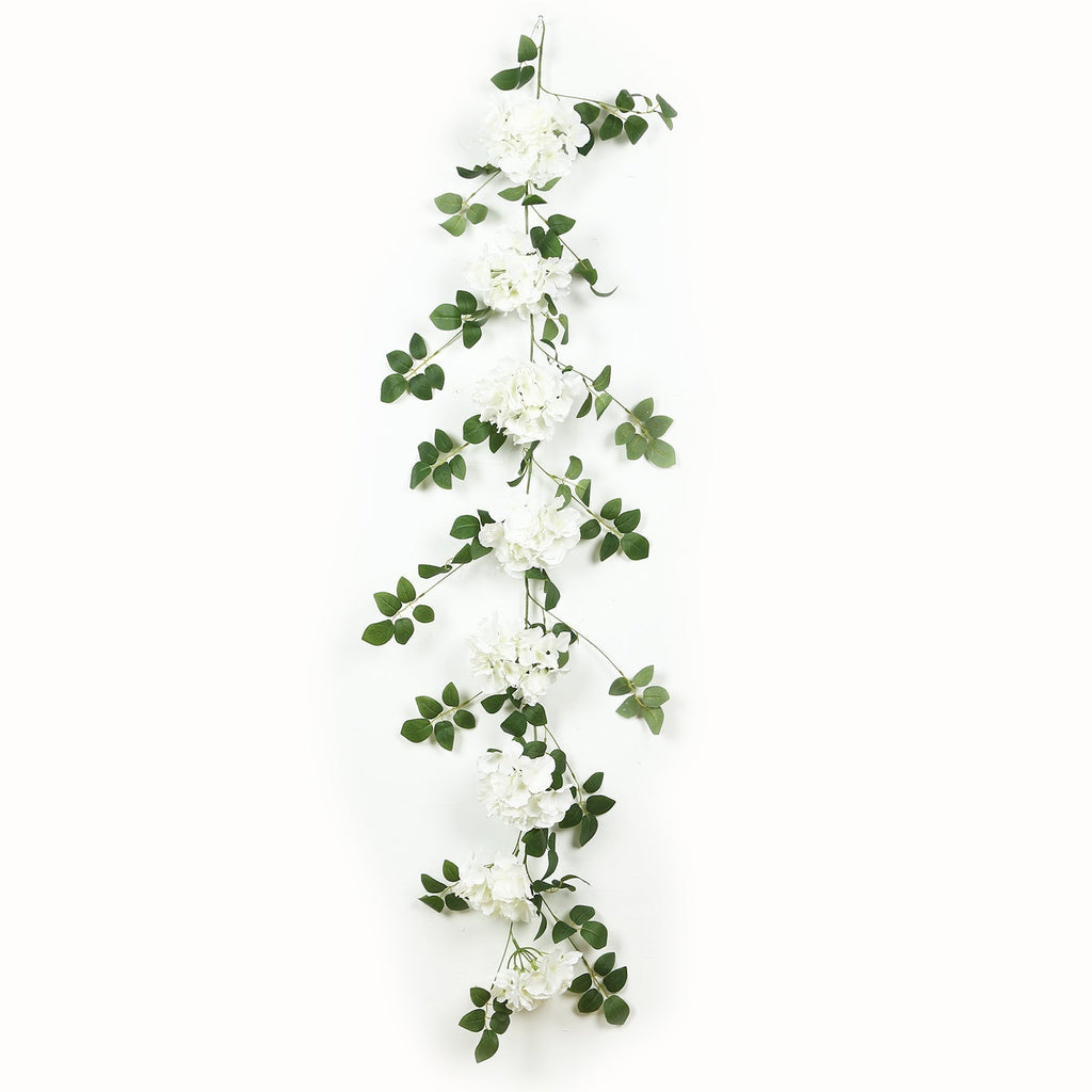 2 - Pack Ivory Artificial Hydrangea Garland 5.5ft â€“ Artificial Silk Floral Vine with Green Leaves - Bell Racket Store