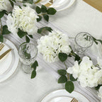 2 - Pack Ivory Artificial Hydrangea Garland 5.5ft â€“ Artificial Silk Floral Vine with Green Leaves - Bell Racket Store