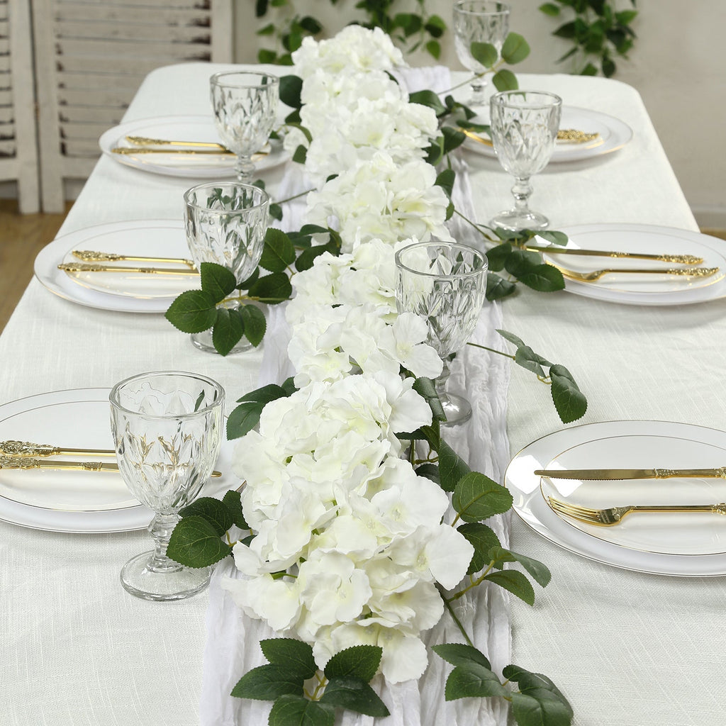 2 - Pack Ivory Artificial Hydrangea Garland 5.5ft â€“ Artificial Silk Floral Vine with Green Leaves - Bell Racket Store