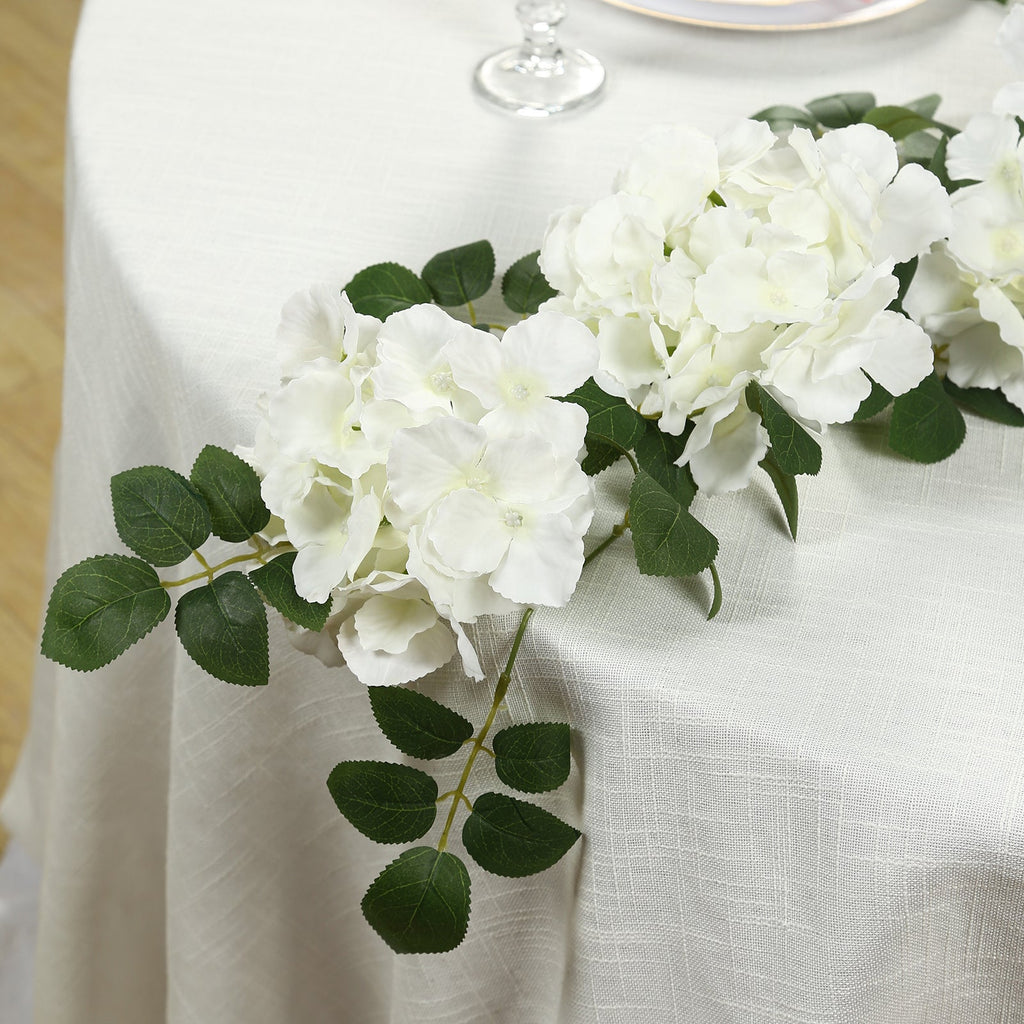 2 - Pack Ivory Artificial Hydrangea Garland 5.5ft â€“ Artificial Silk Floral Vine with Green Leaves - Bell Racket Store