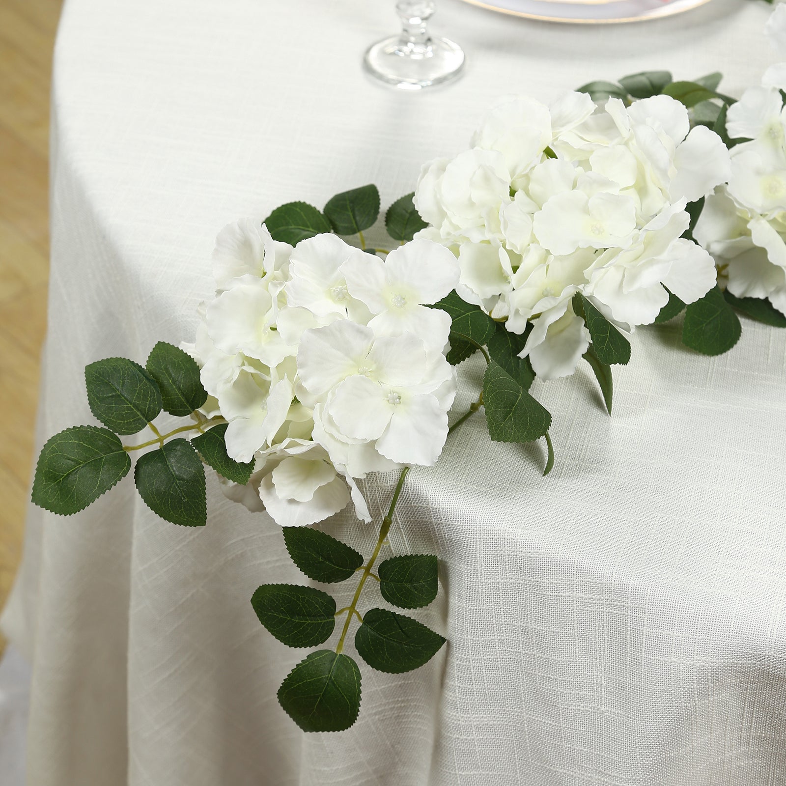 2 - Pack Ivory Artificial Hydrangea Garland 5.5ft â€“ Artificial Silk Floral Vine with Green Leaves - Bell Racket Store