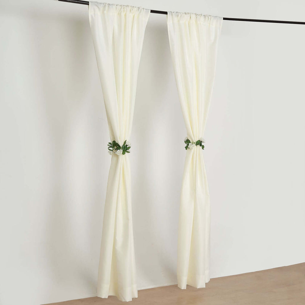2 Pack Ivory Polyester Event Curtain Drapes, 10ftx8ft Backdrop Event Panels With Rod Pockets 130 GSM - Bell Racket Store