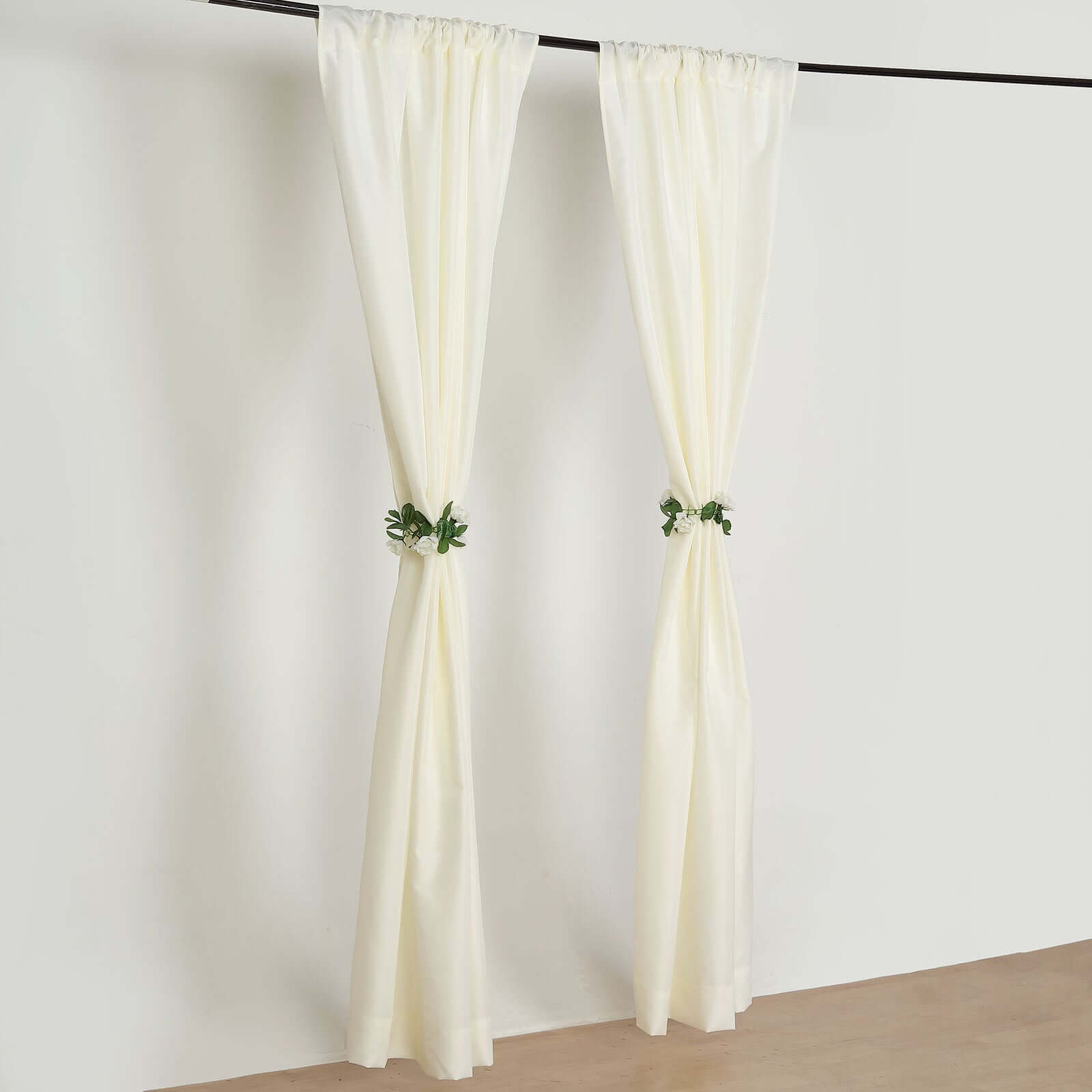 2 Pack Ivory Polyester Event Curtain Drapes, 10ftx8ft Backdrop Event Panels With Rod Pockets 130 GSM - Bell Racket Store