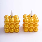 2 - Pack LED Flameless Cube Candles Mini Bubble Metallic Gold - Battery Operated 2" - Bell Racket Store