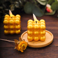 2 - Pack LED Flameless Cube Candles Mini Bubble Metallic Gold - Battery Operated 2" - Bell Racket Store