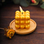 2 - Pack LED Flameless Cube Candles Mini Bubble Metallic Gold - Battery Operated 2" - Bell Racket Store
