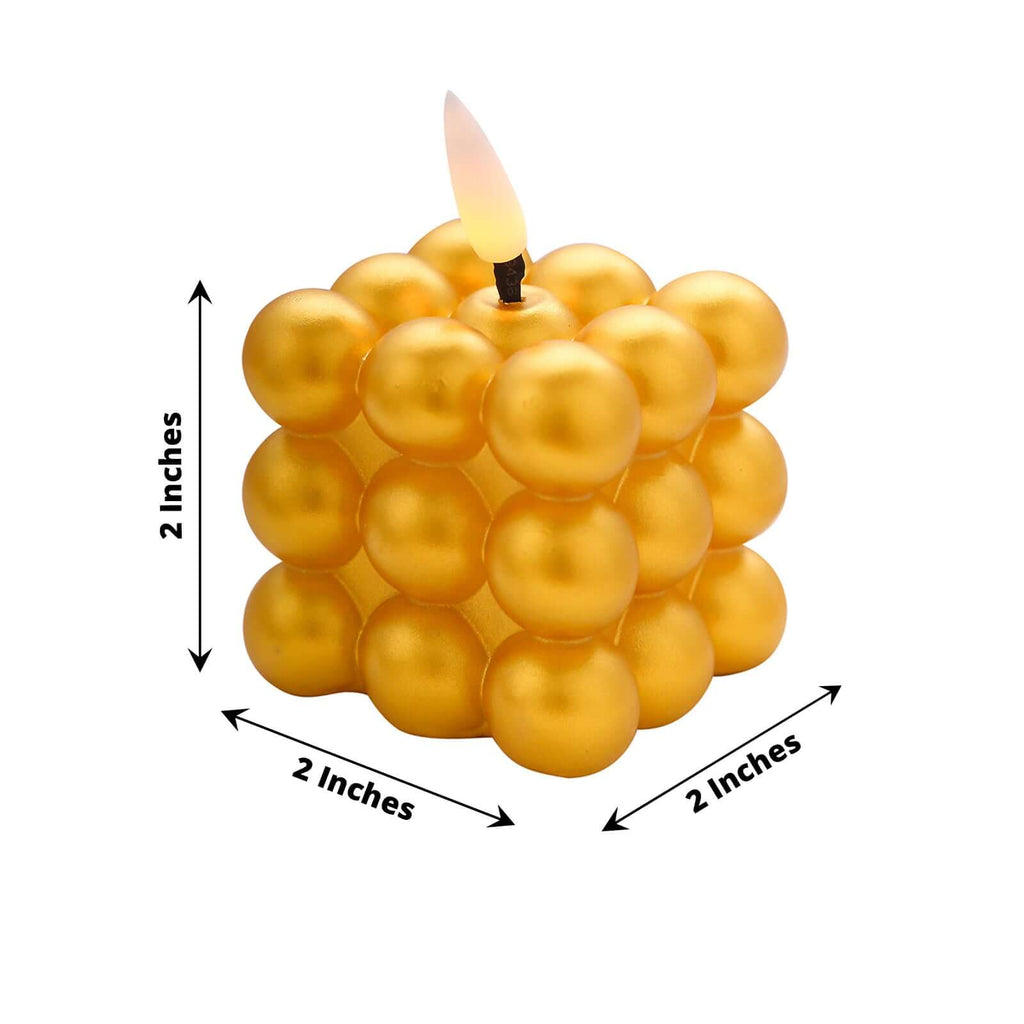 2 - Pack LED Flameless Cube Candles Mini Bubble Metallic Gold - Battery Operated 2" - Bell Racket Store