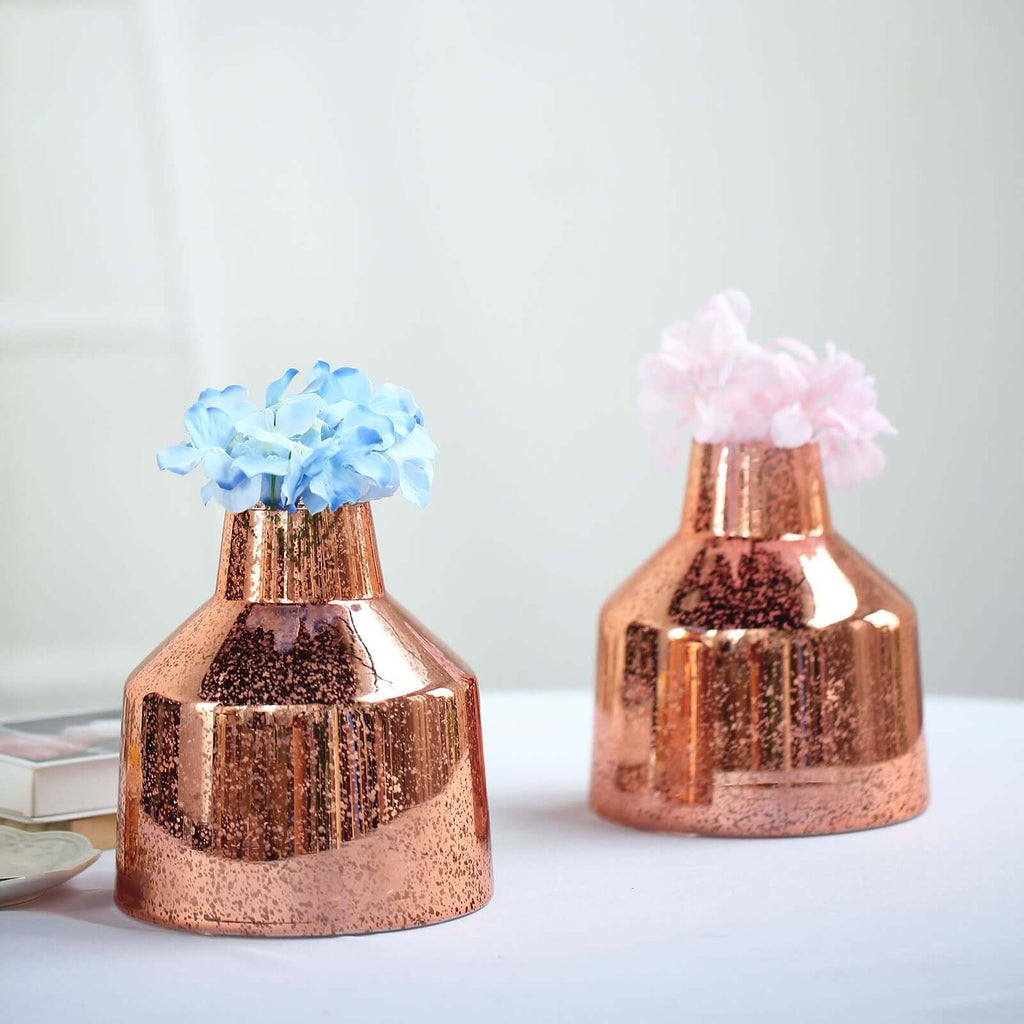2-Pack Mercury Glass Vases Vessel Design Rose Gold - Stylish Flower Centerpieces for Events 8"