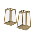 2 - Pack Metal Candle Lanterns Trapezoid Geometric Design Gold - Hanging Terrariums Table Centerpieces for Indoor/Outdoor 6" - Bell Racket Store