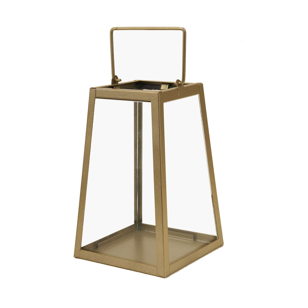 2 - Pack Metal Candle Lanterns Trapezoid Geometric Design Gold - Hanging Terrariums Table Centerpieces for Indoor/Outdoor 6" - Bell Racket Store