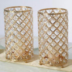 2-Pack Metal Crystal Beaded Pillar Holders Gold - Versatile Stem Vase Set for Decor 9"