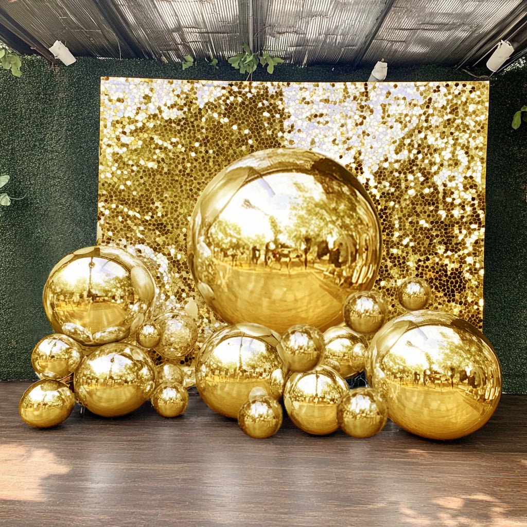 2 - Pack Metallic Gold Sphere Balloons, 43" Orbz Mylar Balloons Helium or Air - Filled Party Supplies - Bell Racket Store