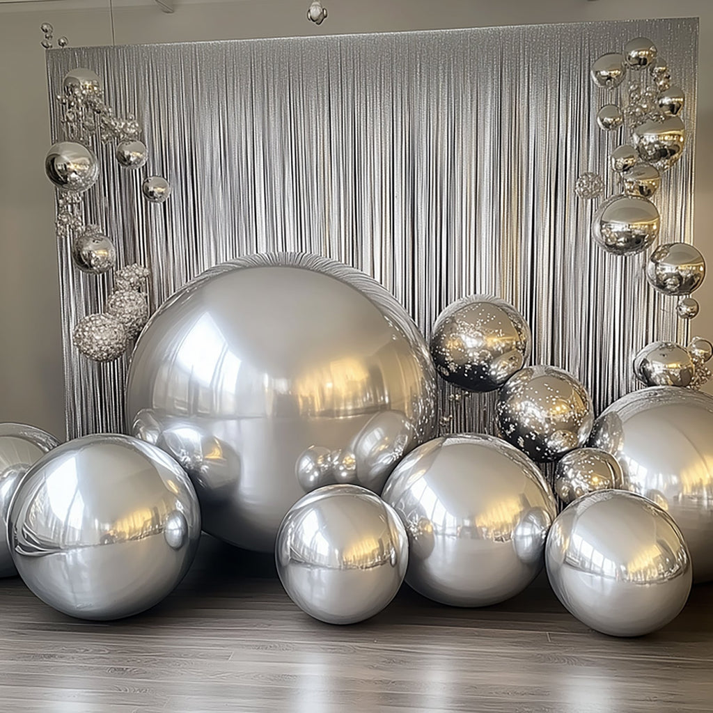 2 - Pack Metallic Silver Sphere Balloons, 43" Orbz Mylar Balloons Helium or Air - Filled Party Supplies - Bell Racket Store