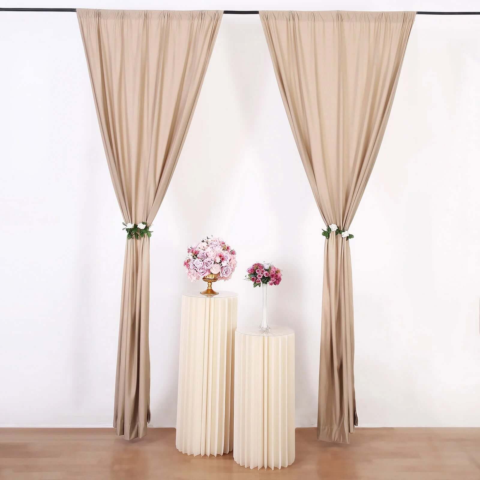 2 Pack Nude Scuba Polyester Event Curtain Drapes, Durable Flame Resistant Backdrop Event Panels Wrinkle Free with Rod Pockets - 10ftx10ft - Bell Racket Store