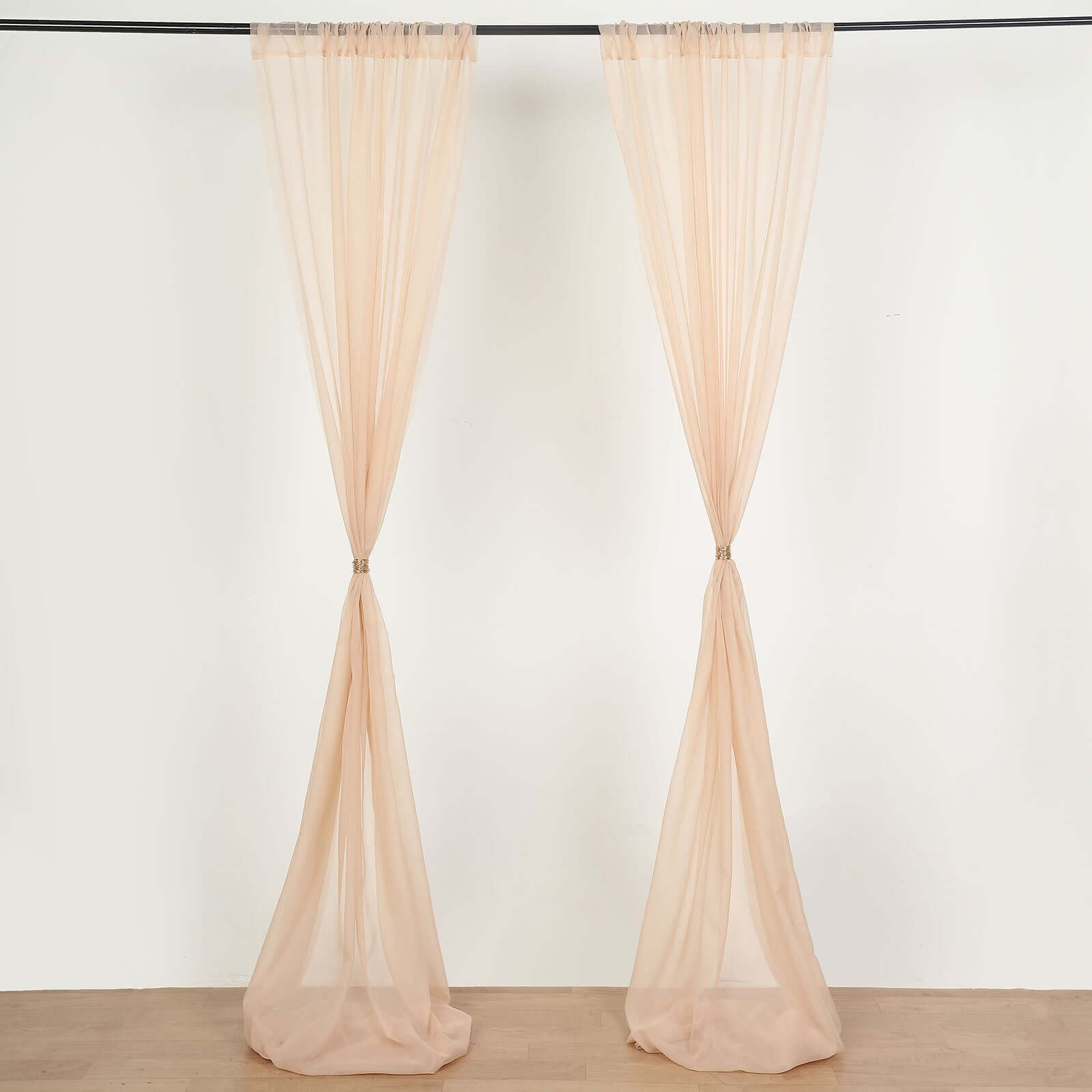 2 Pack Nude Sheer Chiffon Event Curtain Drapes, Durable Flame Resistant Organza Backdrop Event Panels With Rod Pockets - 10ftx10ft - Bell Racket Store