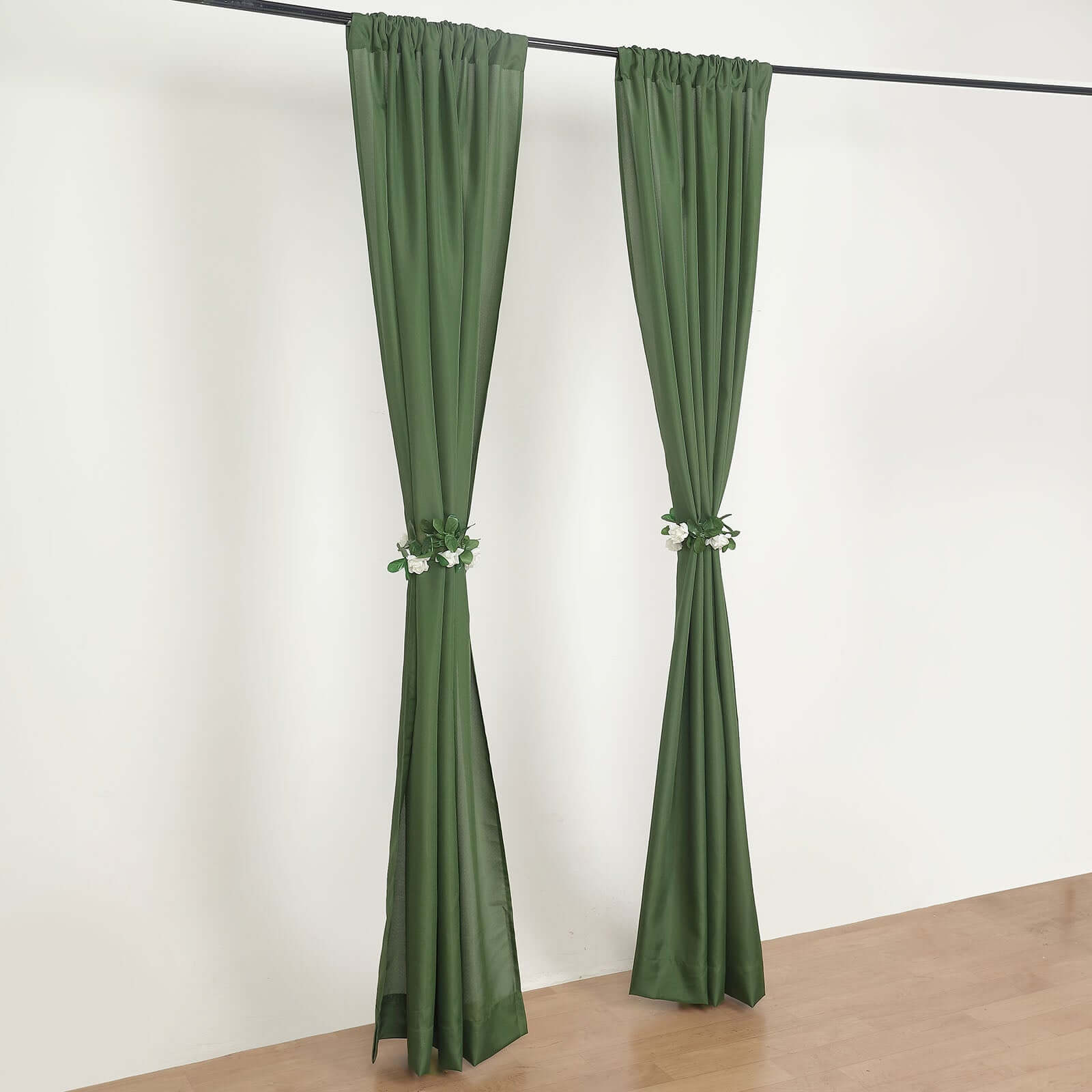 2 Pack Olive Green Polyester Event Curtain Drapes, 10ftx8ft Backdrop Event Panels With Rod Pockets 130 GSM - Bell Racket Store