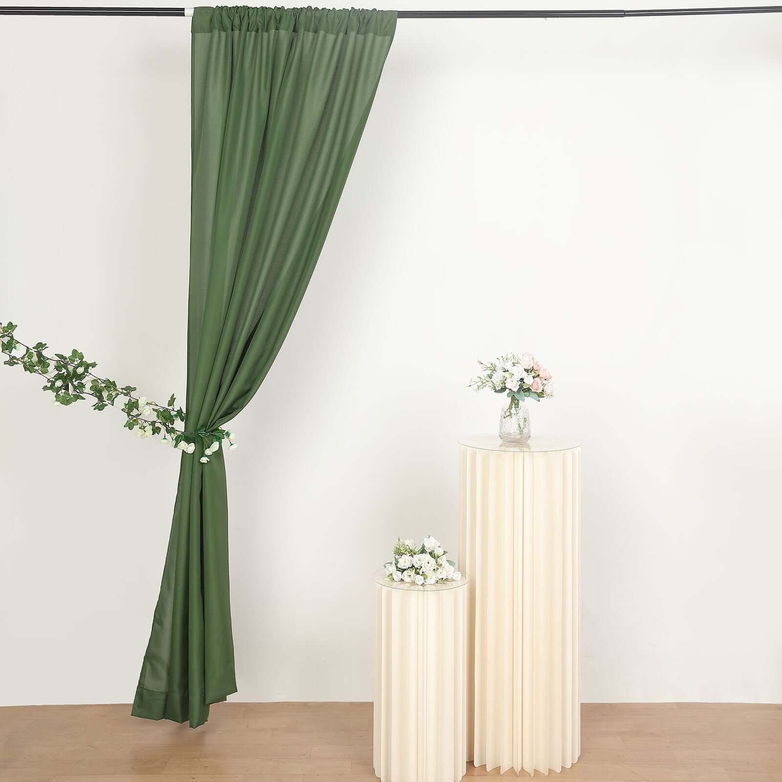 2 Pack Olive Green Polyester Event Curtain Drapes, 10ftx8ft Backdrop Event Panels With Rod Pockets 130 GSM - Bell Racket Store