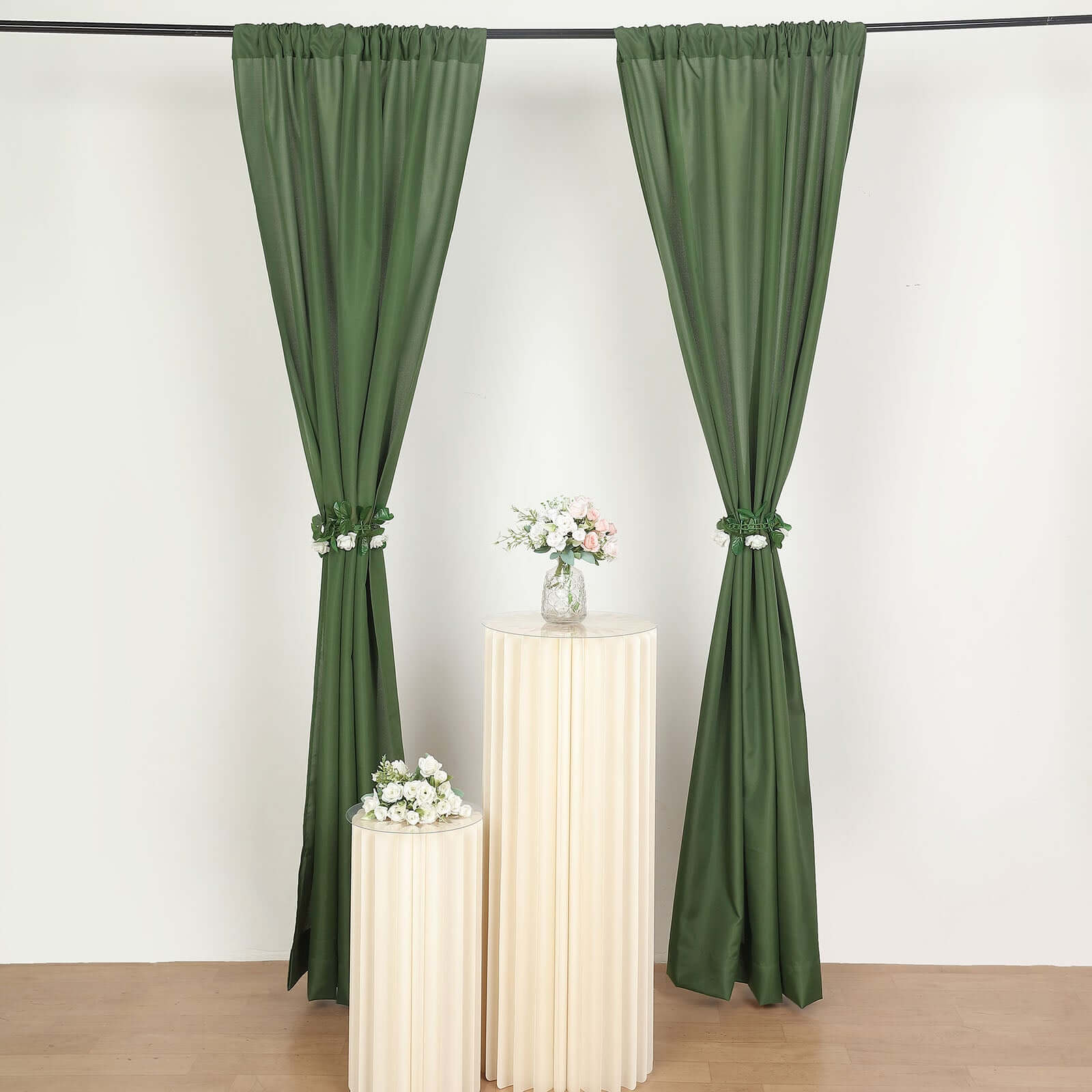 2 Pack Olive Green Polyester Event Curtain Drapes, 10ftx8ft Backdrop Event Panels With Rod Pockets 130 GSM - Bell Racket Store