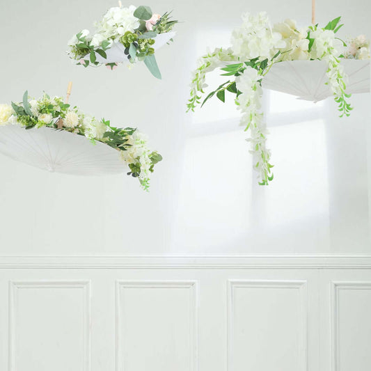 2 - Pack Paper and Bamboo Parasol Umbrellas White - Perfect Bridal Shower Photo Props and Table Decorations 32" - Bell Racket Store