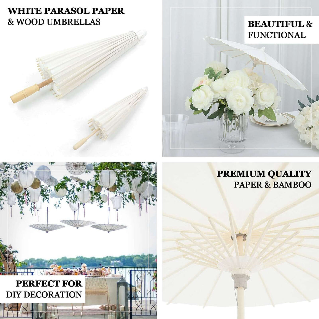 2 - Pack Paper and Bamboo Parasol Umbrellas White - Perfect Bridal Shower Photo Props and Table Decorations 32" - Bell Racket Store