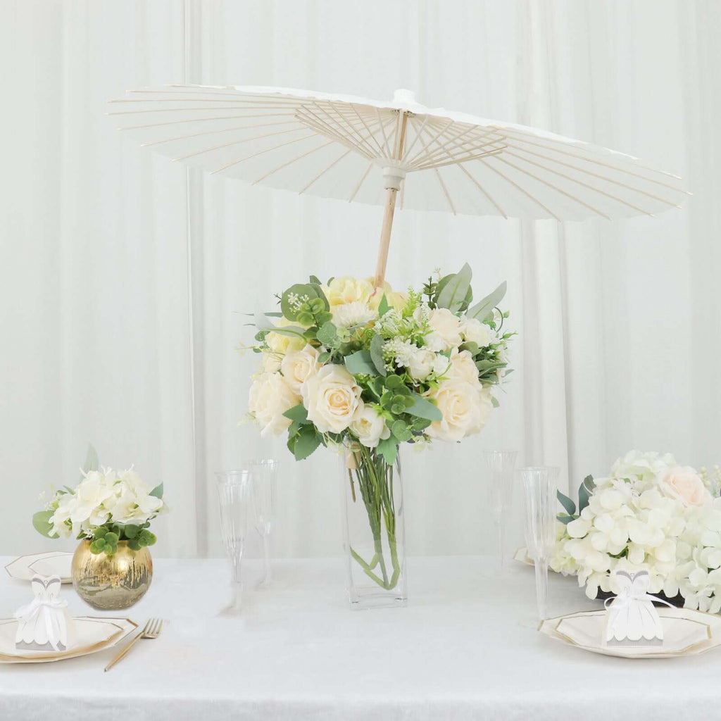2 - Pack Paper and Bamboo Parasol Umbrellas White - Perfect Bridal Shower Photo Props and Table Decorations 32" - Bell Racket Store