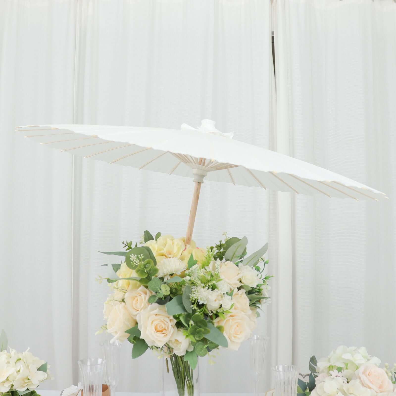 2 - Pack Paper and Bamboo Parasol Umbrellas White - Perfect Bridal Shower Photo Props and Table Decorations 32" - Bell Racket Store